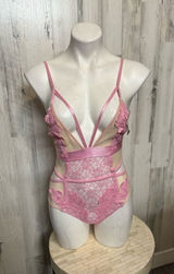 French Affair Pink Floral Lace Strappy Bodysuit Lingerie Women’s Small NWT Photo 0