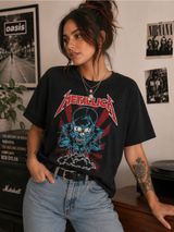 Metallica And Justice For All Sunburst Skull Black Graphic Band T-Shirt Photo 0