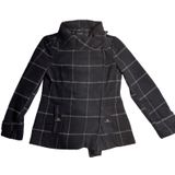 Coffee Shop New York Women's Navy‎ Plaid Asymmetrical Collar Jacket Size Small Photo 0