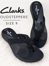 Clarks Breeze Gem Black Flip Flop Slides Size 9 Sparkly Studs vacation glitter Photo 0