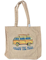 American Eagle Canvas‎ Tote Bag Follow The Music Van Surfboard Graphic Beige Photo 0