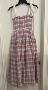 Mable Boutique Midi Purple and Green Pastel Dress Tie Shoulders Photo 0
