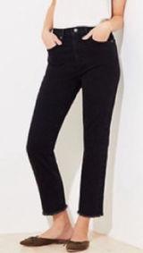 Loft High Rise Curvy Crop Straight Black Raw Fray Edge Jeans 10 Photo 0