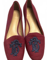 Tory Burch Burgundy Suede Loafers with Embroidered Logo Photo 0