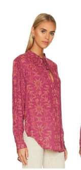 Free People Mia Floral Print Plunging Tie Neck‎ Long Sleeve Tunic Top Size Small Photo 0