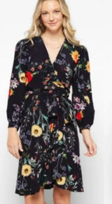 Amour Vert Washable Silk Elma Provence Floral Wrap Long Sleeve Midi Dress M Photo 0