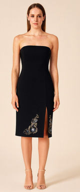 5.7.9 Y2K Black Strapless Embroidered Midi‎ Dress Size Small Photo 0