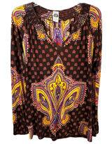 Lucky Brand XS Top VTG Y2K Hippie Paisley Smocked Brown Lotus Grunge Boho‎ 1309 Photo 0