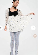For Love and Lemons Marcella mini dress puff sleeve NWT babydoll sheer velvet Photo 0