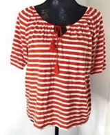 NWT Chic J. Crew linen blend red white striped tassel tie blouse M Photo 0