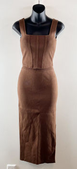 Miou Muse Knit Set Cropped Corset Top High Rise Midi Skirt Brown Small Photo 0