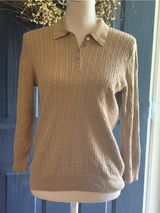 Brooks Brothers 346 Silk Cashmere Cable Knit Polo Sweater Tan M Photo 0