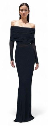 COMMENSE Semi-Sheer Off Shoulder Mesh Long Sleeve Long Dress Black SZ XL NWT Photo 0