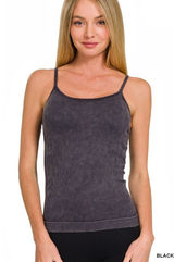Zenana Stone Washed Ribbed Seamless Tank Top - Black - L/XL Photo 0