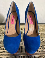Betsey Johnson Giselle Blue Suede Heels with Hot Pink Sole‎ Photo 0