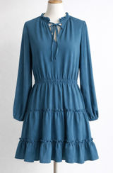 Boho Feminine Tiered Teal Mini Dress Feminine Free Spirit BTFBM ruffle L Photo 0