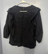 J.Crew Women Navy Blue Eyelet Embroidered‎ Ruffle 3/4 Sleeve Blouse Top Small Photo 0