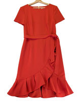Calvin Klein Womens Clay Orange Ruffle Faux Wrap Sheath Dress‎ CD2C12U7 Size 8 Photo 0