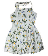 Sim & Sam Lemon Print Cotton Halter Mini Dress White Floral‎ Smocked Back XL Photo 0