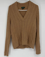 Vintage Lauren Ralph Lauren Brown Cable Knit‎ V-Neck Cotton Sweater Large L Photo 0