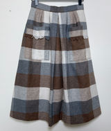 VTG 60s Women Wool Plaid Midi Skirt XS Brown Gray‎ Academia School Preppy Photo 0