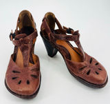 Born Charisma Mary Jane Brown Leather Cutout T-Strap Wedge Heels Size 10 Photo 0