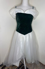 Vintage 80s Prom Dress | Emerald Green Velvet & White Tulle Ball Gown | flaws Photo 0