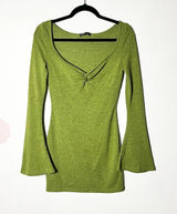 Green Bell Sleeve Mini Dress Small Retro Babydoll 70s Inspired Costume Photo 0