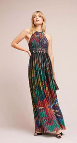 Anthropologie‎ GEISHA DESIGNS Kalinka Maxi Dress Halter Embellished Clip Dot 0 Photo 0
