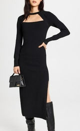 Moon River Midi Dress Medium Black Cutout Long Sleeve‎ Minimalist Chic Elegant Photo 0