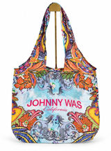 Johnny Was Tote Bag Multicolor Reusable Paisley Floral Elephant Foldable Boho Photo 0