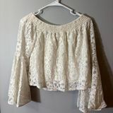 Y2K Hollister White Lace Off Shoulder Bell Sleeve Top‎ XS Boho Coquette Photo 0