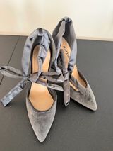 JustFab Cosette Grey Velvet Ribbon Tie Stiletto Heels Pumps Size US 8 Photo 0