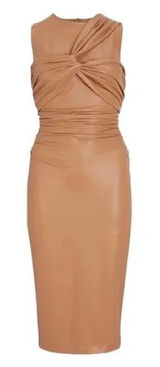 Express Body Contour Faux Leather Twist Front Midi Dress w/Built-In Shape Wear Photo 0