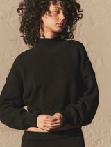 FP Beach Free People Hailee Cropped Mock Neck Sweater Chunky Knit Black Size XS Photo 0
