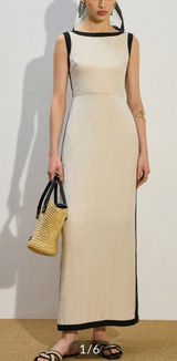 Commense NWT linen blend contrast maxi dress size M Tan Size M Photo 0