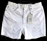 NWT 10 Zara White Distressed Denim Ripped High Rise Shorts Boho Festival Grunge Photo 0