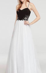 Black and White Beaded Bodice Spaghetti Strap Prom Dress Photo 0