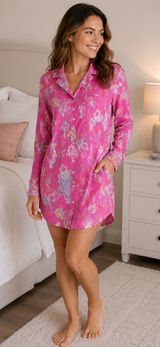 Lauren Ralph Lauren XS Pink Paisley Linen Blend Nightgown Sleep Shirt | Like New Photo 0