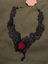 Goth Black Lace Choker Necklace with Red Flower Accent Photo 0
