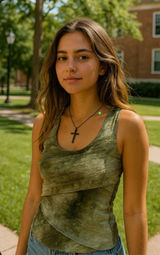 Vtg‎ Y2K Fairycore Fairy Grunge Boho Indie Sleeze Green Sleeveless Top L Layered Photo 0