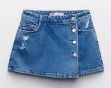 ZARA Light Blue Distressed Denim Skort Photo 0