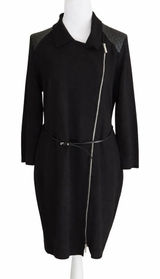 Calvin Klein Women's Size L Black Asymmetric Zip Front Knit Dress Belted Waist Photo 0