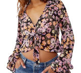 Free People Maybel Sz L Black Floral Cottagecore Fairy Blouse Top Ruffles Flowy Photo 0