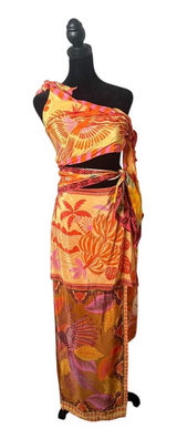 FARM Rio Tropical Print Cutout Midi Dress Womens XXS Orange Sarong NEW Photo 0