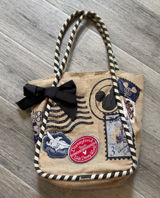 Disney Beige and Black Patch Canvas Tote with Striped Handles Photo 0