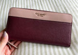 Kate Spade Cameron Large Zip Around Wallet Rose Smoke Wine Colorblock Accordion Photo 0