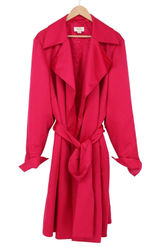 Talbots Trench Coat Womens 3X Classic Magenta Tie Waist Long Sleeve Good Photo 0
