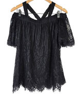 Chelsea 28 Black Lace Off Shoulder Crisscross Neck Ruffle Blouse‎ Top S Photo 0
