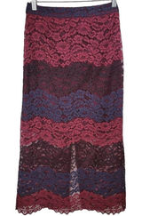 Bar III Women Burgundy Blue Lace Striped Maxi Skirt Size S‎ Photo 0